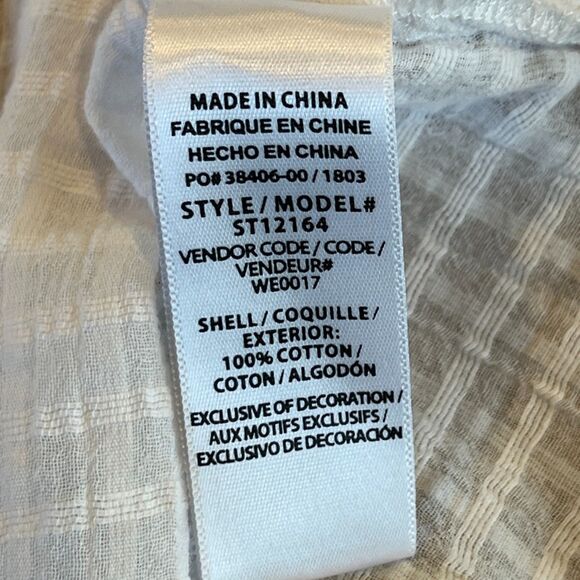 Splendid White Windowpane Blouse Peasant Medium Tie Front Keyhole Boho - Picture 6 of 7